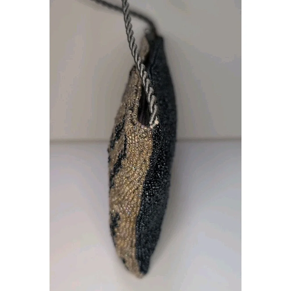 Fabulous Vintage Hand Beaded Purse Evening Bag Satin Lined Rope Strap Beautiful